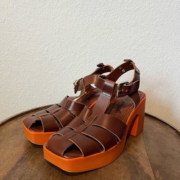 Free People Luggage Leather Pacific Platform Fisherman Sandals Women's 37 US 7 - Picture 1 of 7